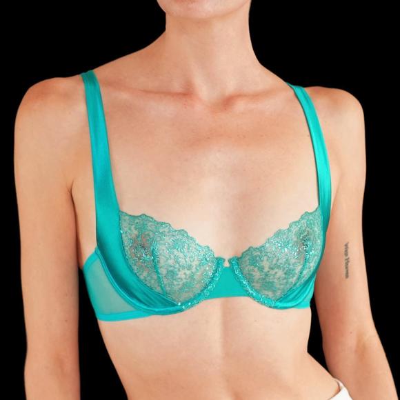 La Perla turquoise lace bra with wide silk straps - Picture 2 of 4